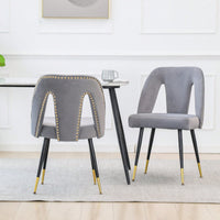 Gray Velvet Dining Chairs Set of 2 with Nailhead Trim and Gold Tipped Legs for Modern Home Decor