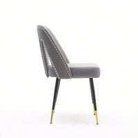 Gray Velvet Dining Chairs Set of 2 with Nailhead Trim and Gold Tipped Legs for Modern Home Decor
