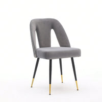 Gray Velvet Dining Chairs Set of 2 with Nailhead Trim and Gold Tipped Legs for Modern Home Decor