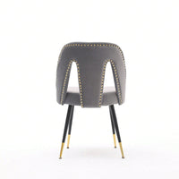 Gray Velvet Dining Chairs Set of 2 with Nailhead Trim and Gold Tipped Legs for Modern Home Decor
