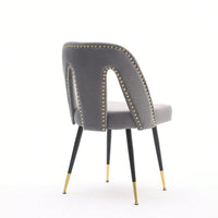 Gray Velvet Dining Chairs Set of 2 with Nailhead Trim and Gold Tipped Legs for Modern Home Decor