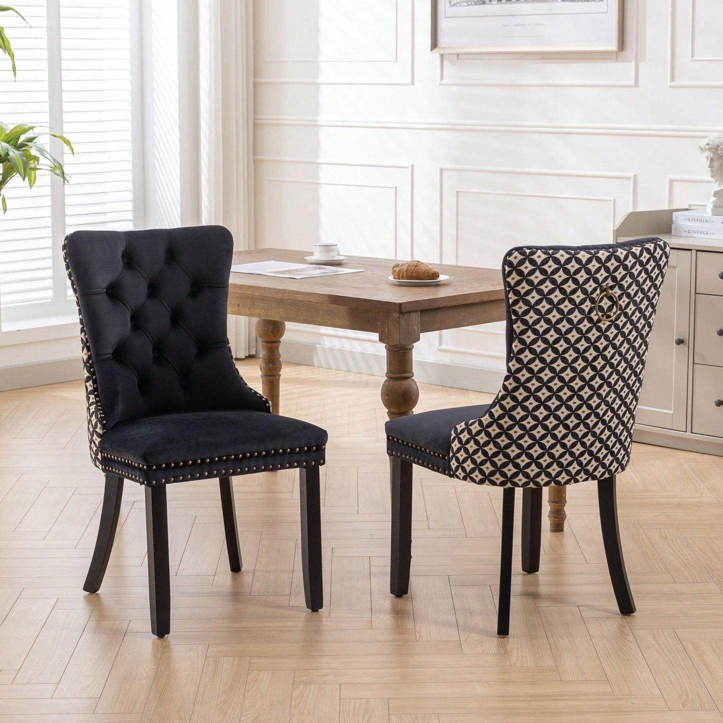Elegant Velvet Dining Chairs Set of 2 with Solid Wood Legs and Nailhead Trim High Backrest Comfortable Cushion Modern Home Décor