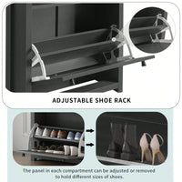 Contemporary Grey Wood Grain Shoe Cabinet with Adjustable Panels and Extra Drawer for Hallway Storage