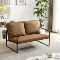 Modern Leather Accent Armchair with Thick Padded Backrest and Seat Cushion Sturdy Metal Frame for Office Living Room or Lounge