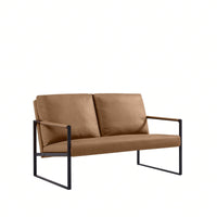 Modern Leather Accent Armchair with Thick Padded Backrest and Seat Cushion Sturdy Metal Frame for Office Living Room or Lounge
