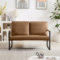 Modern Leather Accent Armchair with Thick Padded Backrest and Seat Cushion Sturdy Metal Frame for Office Living Room or Lounge