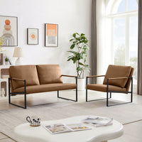 Modern Leather Accent Armchair with Thick Padded Backrest and Seat Cushion Sturdy Metal Frame for Office Living Room or Lounge
