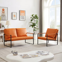 Modern Leather Accent Armchair with Thick Padded Backrest and Seat Cushion Sturdy Metal Frame for Office Living Room or Lounge