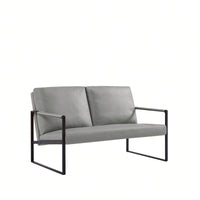 Modern Leather Accent Armchair with Thick Padded Backrest and Seat Cushion Sturdy Metal Frame for Office Living Room or Lounge