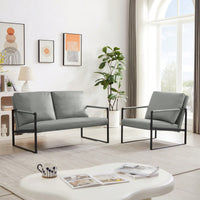 Modern Leather Accent Armchair with Thick Padded Backrest and Seat Cushion Sturdy Metal Frame for Office Living Room or Lounge