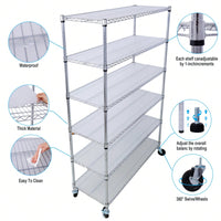 Heavy Duty 6-Tier Metal Wire Shelving Unit on Wheels Adjustable Storage Rack 6000lbs Capacity 82H x 48L x 18D Black