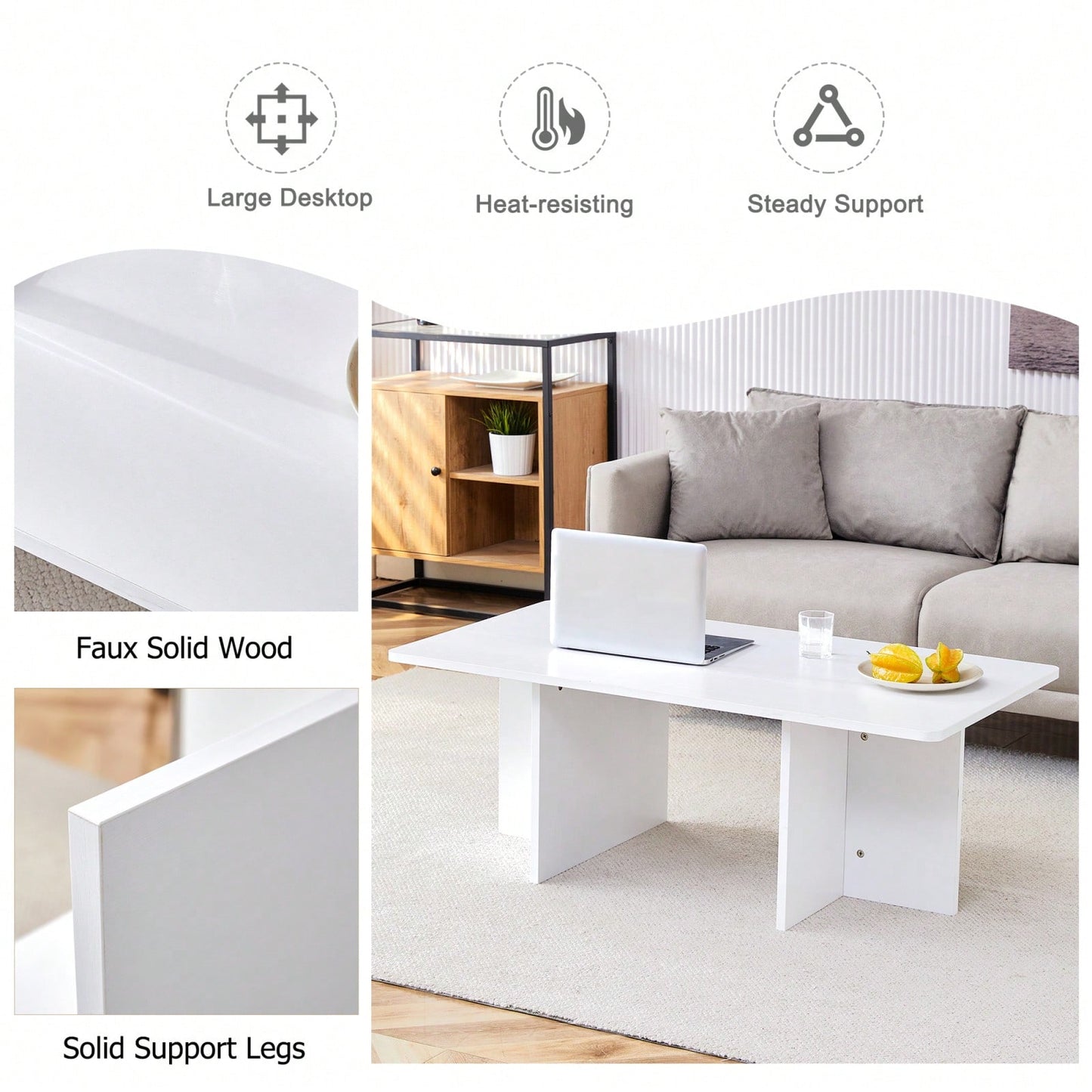 Modern Coffee Table, Industrial Style, Easy To Clean, Easy To Assemble, Suitable For Living Room, Bedroom, And Study