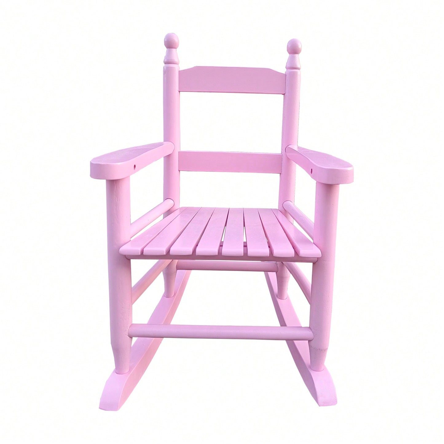 Light Pink Rocking Chair for Kids - Durable Hardwood Design for Indoor and Outdoor Use - Comfortable Slatted Backrest