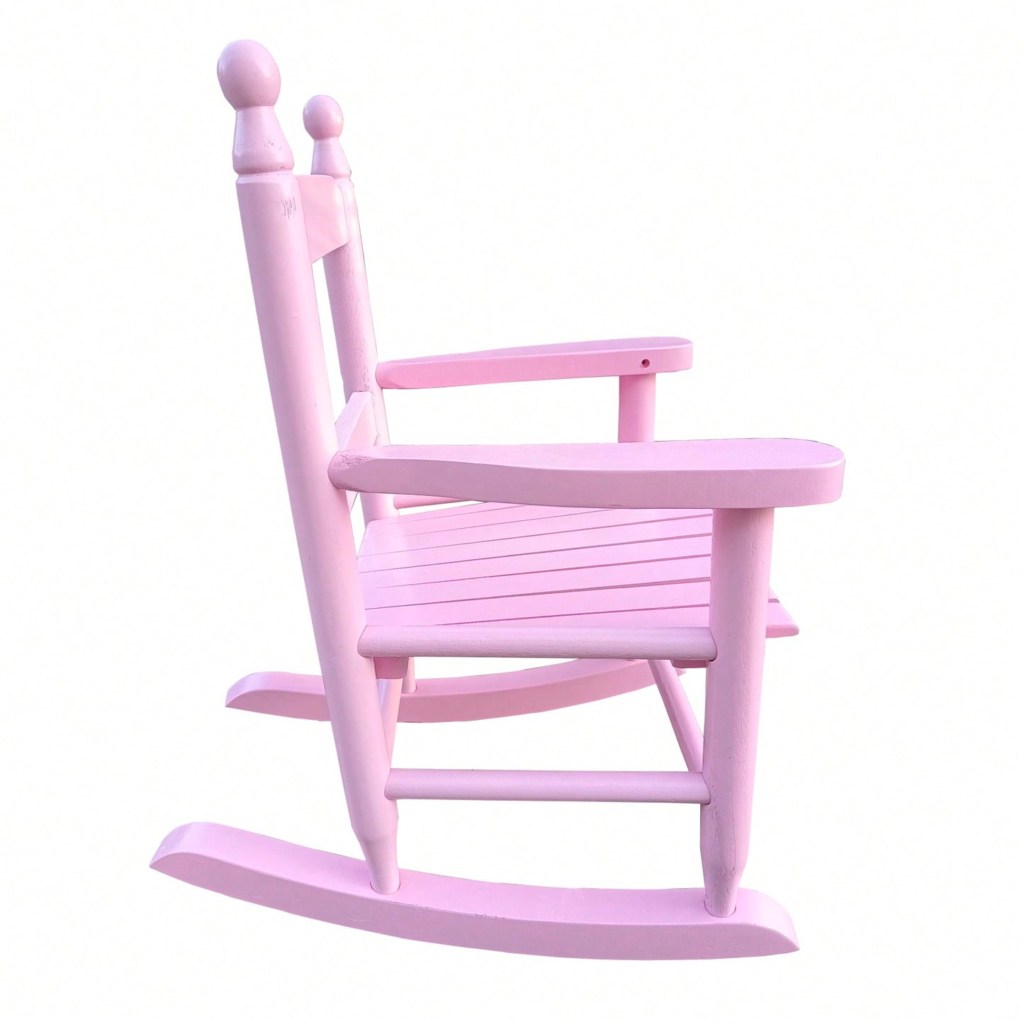 Light Pink Rocking Chair for Kids - Durable Hardwood Design for Indoor and Outdoor Use - Comfortable Slatted Backrest