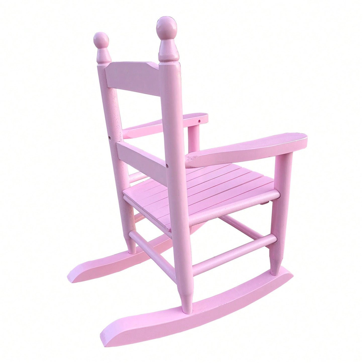 Light Pink Rocking Chair for Kids - Durable Hardwood Design for Indoor and Outdoor Use - Comfortable Slatted Backrest