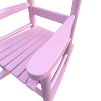 Light Pink Rocking Chair for Kids - Durable Hardwood Design for Indoor and Outdoor Use - Comfortable Slatted Backrest