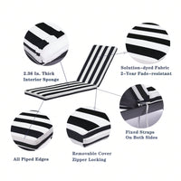 Black White Stripe Outdoor Lounge Chair Cushion Replacement UV Resistant Breathable 75 Inch with Adjustable Straps