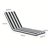 Black White Stripe Outdoor Lounge Chair Cushion Replacement UV Resistant Breathable 75 Inch with Adjustable Straps