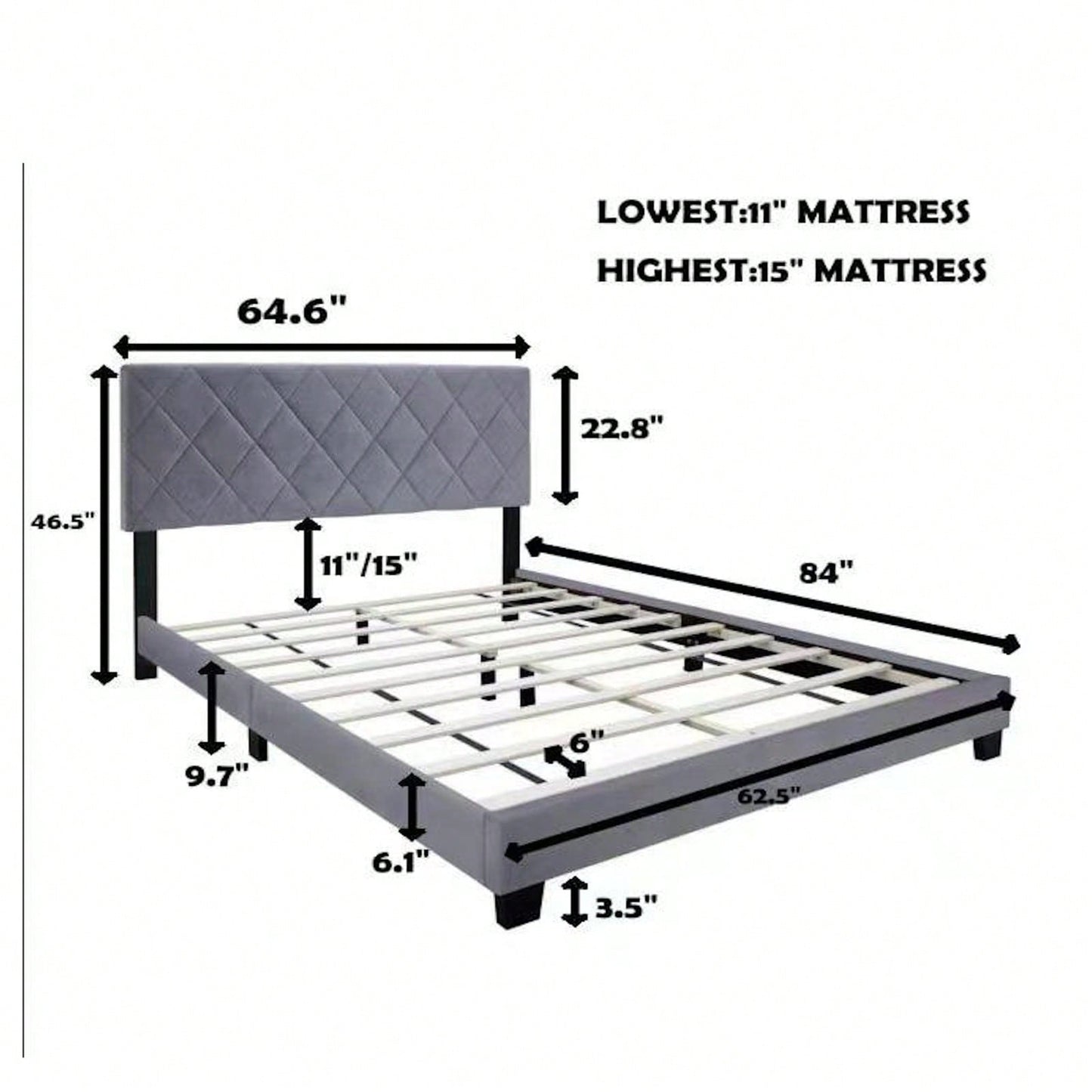 Queen Size Adjustable Chenille Upholstered Bed Frame Easy Assembly No Box Spring Needed Versatile Design for Any Room