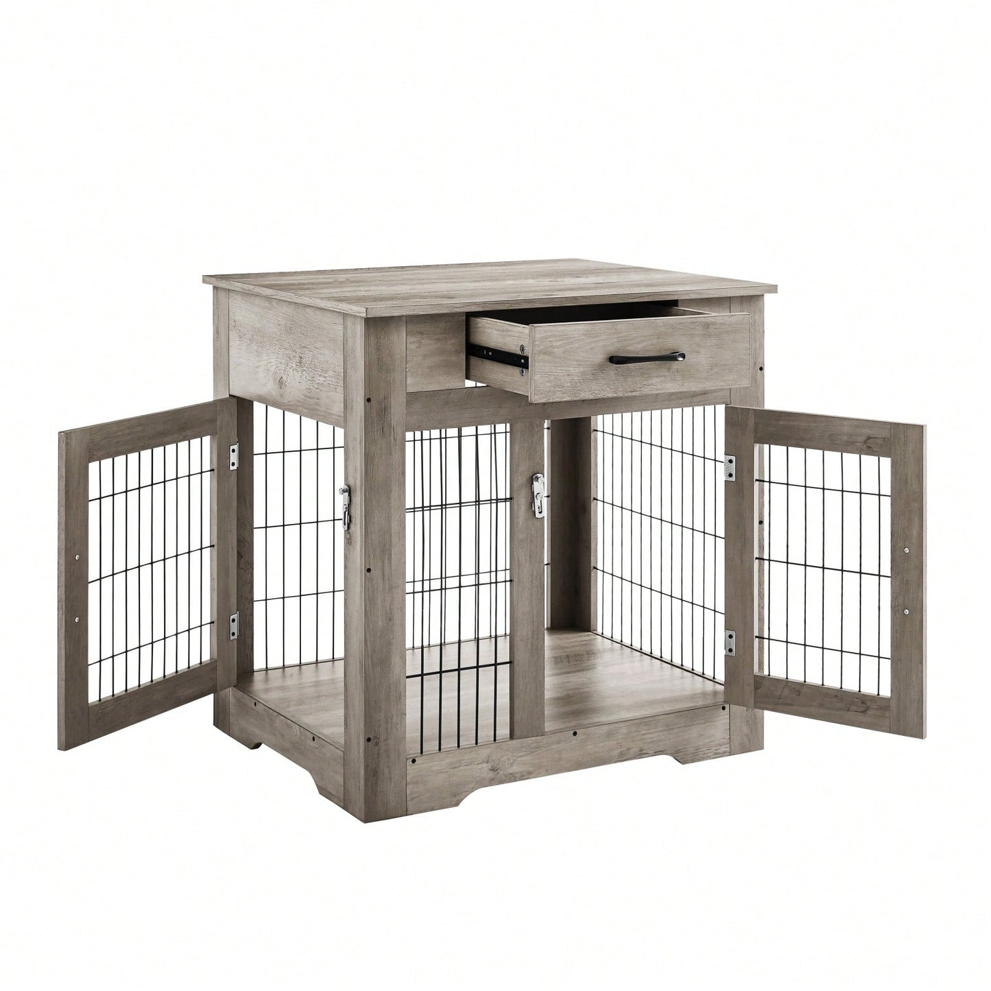 Rustic Brown Dog Crate End Table with Drawer for Small to Medium Dogs Up to 70 lbs - Multi-Functional Indoor Pet Kennel