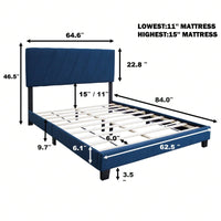 Modern Queen Size Upholstered Bed Frame Adjustable Stain Resistant Durable Easy Assembly No Box Spring Needed Storage Gap