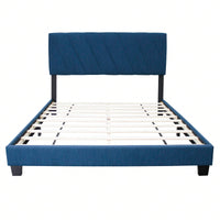 Modern Queen Size Upholstered Bed Frame Adjustable Stain Resistant Durable Easy Assembly No Box Spring Needed Storage Gap