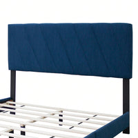 Modern Queen Size Upholstered Bed Frame Adjustable Stain Resistant Durable Easy Assembly No Box Spring Needed Storage Gap