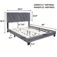 Modern Queen Size Upholstered Bed Frame Adjustable Stain Resistant Durable Easy Assembly No Box Spring Needed Storage Gap