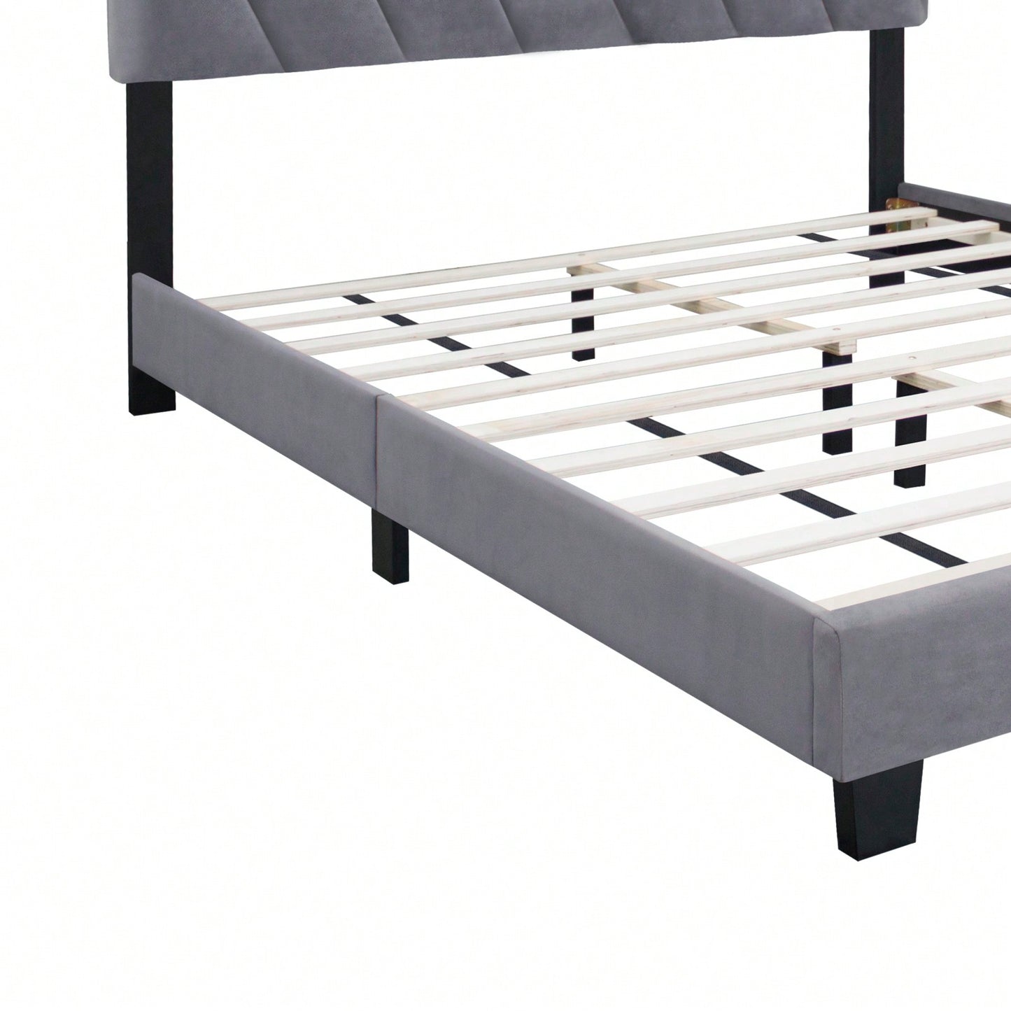Modern Queen Size Upholstered Bed Frame Adjustable Stain Resistant Durable Easy Assembly No Box Spring Needed Storage Gap