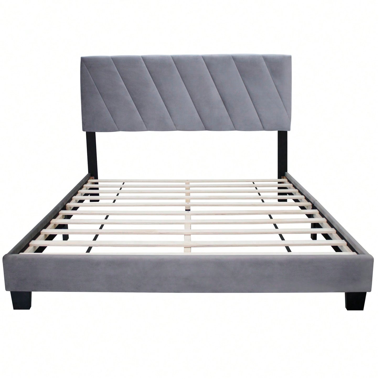 Modern Queen Size Upholstered Bed Frame Adjustable Stain Resistant Durable Easy Assembly No Box Spring Needed Storage Gap