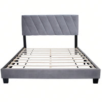 Modern Queen Size Upholstered Bed Frame Adjustable Stain Resistant Durable Easy Assembly No Box Spring Needed Storage Gap