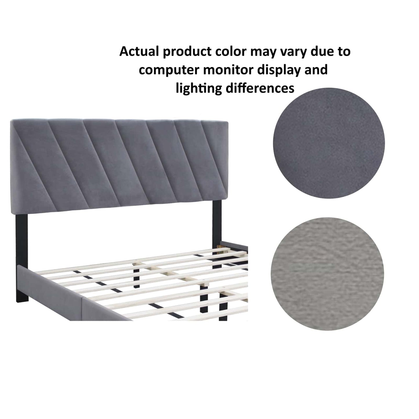 Modern Queen Size Upholstered Bed Frame Adjustable Stain Resistant Durable Easy Assembly No Box Spring Needed Storage Gap