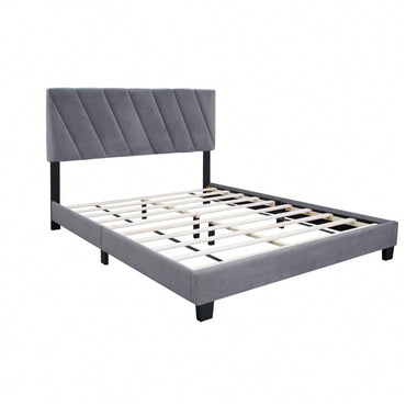 Modern Queen Size Upholstered Bed Frame Adjustable Stain Resistant Durable Easy Assembly No Box Spring Needed Storage Gap