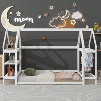 Twin House Bed with Storage Shelf and Hanger for Kids Stylish Floor Bed Easy Assembly