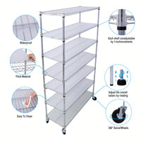 Heavy Duty 7 Tier Metal Wire Shelving Unit with Wheels Adjustable Storage Rack 2450lbs Capacity for Garage Kitchen Closet 81 H x 48 L x 18 D