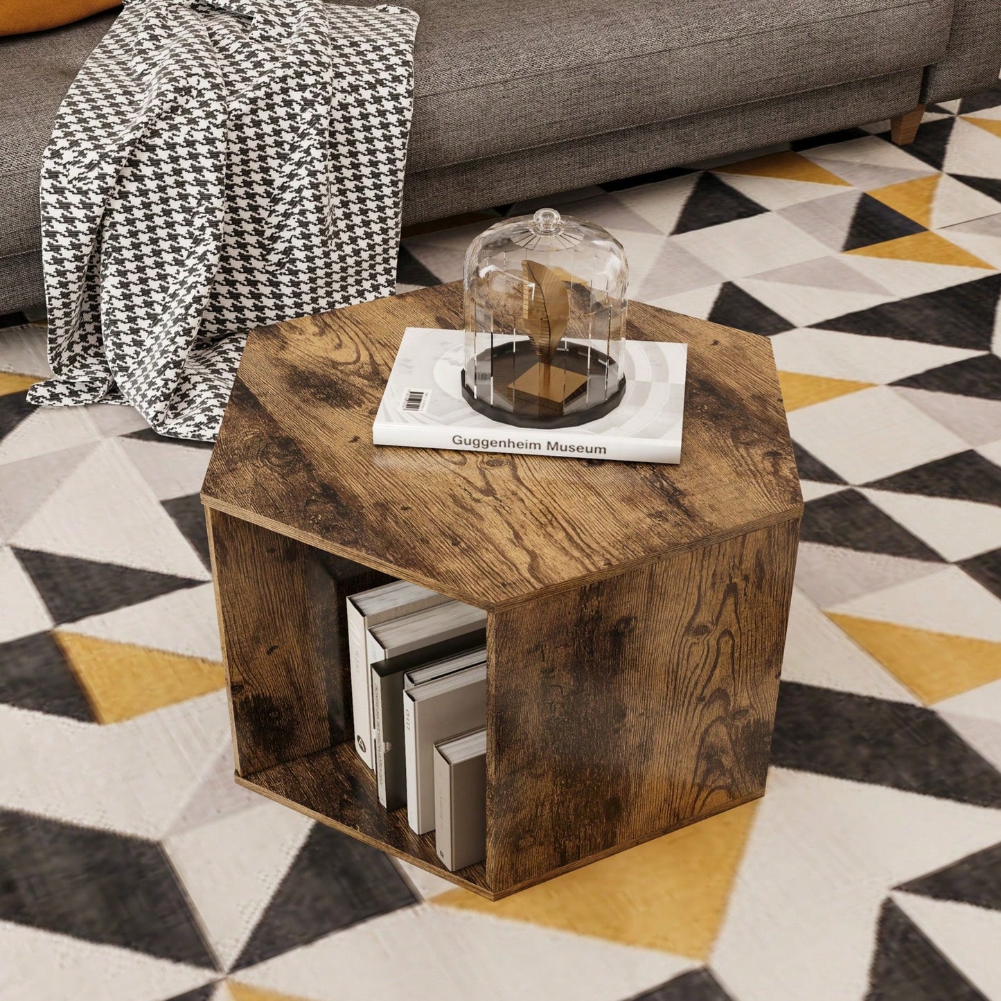 Versatile Hexagonal Coffee Table with Storage Shelf Stylish MDF Nightstand for Living Room and Bedroom