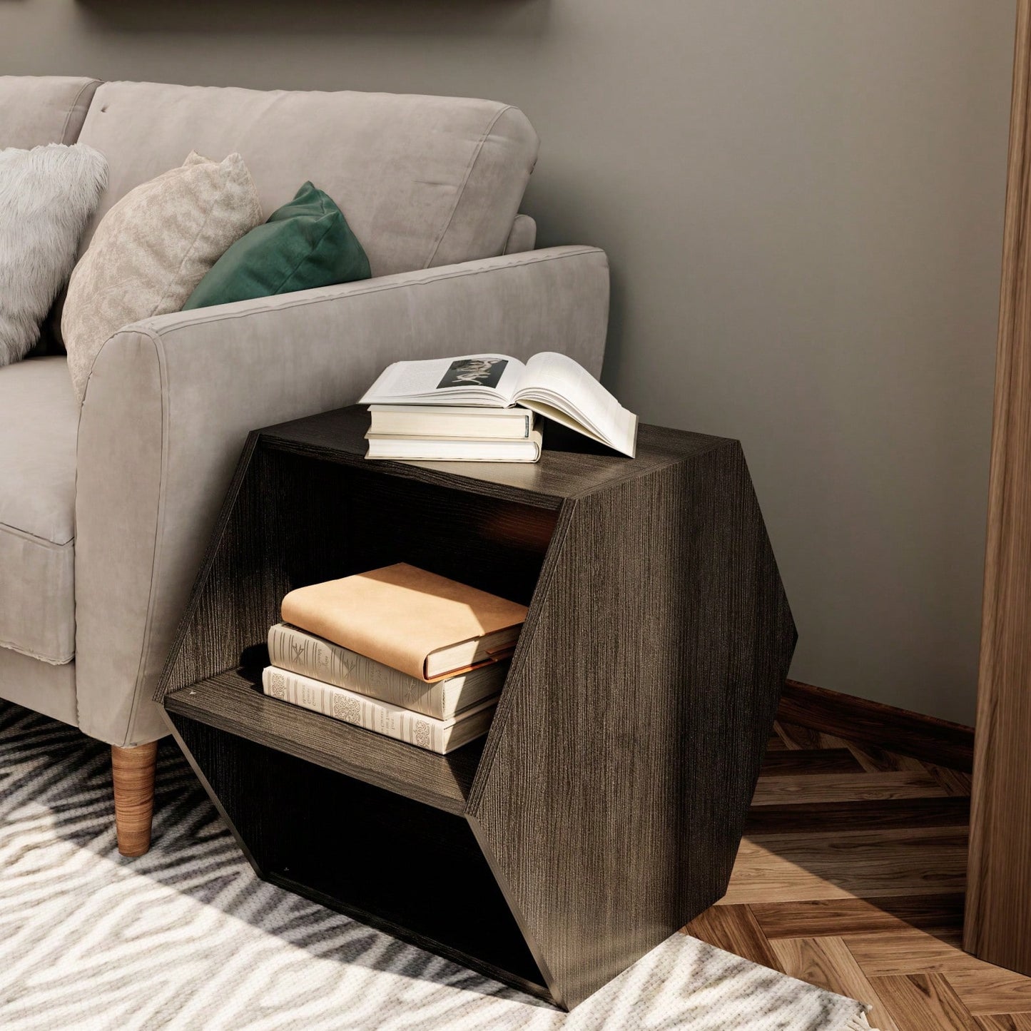 Versatile Hexagonal Coffee Table with Storage Shelf Stylish MDF Nightstand for Living Room and Bedroom