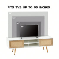 55.12" Rattan TV Cabinet With Sliding Doors And Adjustable Shelves