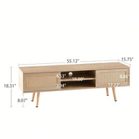55.12" Rattan TV Cabinet With Sliding Doors And Adjustable Shelves
