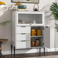 33.46" X 15.74" X 47.2" Wood Sideboard With 3 Drawers, 1 Door, 1 Glass Door, Soft-Close Hinges, Adjustable Shelves