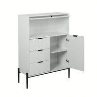 33.46" X 15.74" X 47.2" Wood Sideboard With 3 Drawers, 1 Door, 1 Glass Door, Soft-Close Hinges, Adjustable Shelves