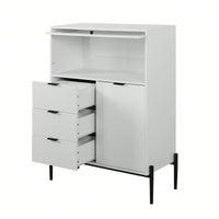 33.46" X 15.74" X 47.2" Wood Sideboard With 3 Drawers, 1 Door, 1 Glass Door, Soft-Close Hinges, Adjustable Shelves