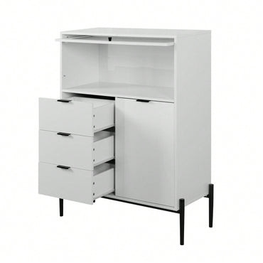 33.46" X 15.74" X 47.2" Wood Sideboard With 3 Drawers, 1 Door, 1 Glass Door, Soft-Close Hinges, Adjustable Shelves