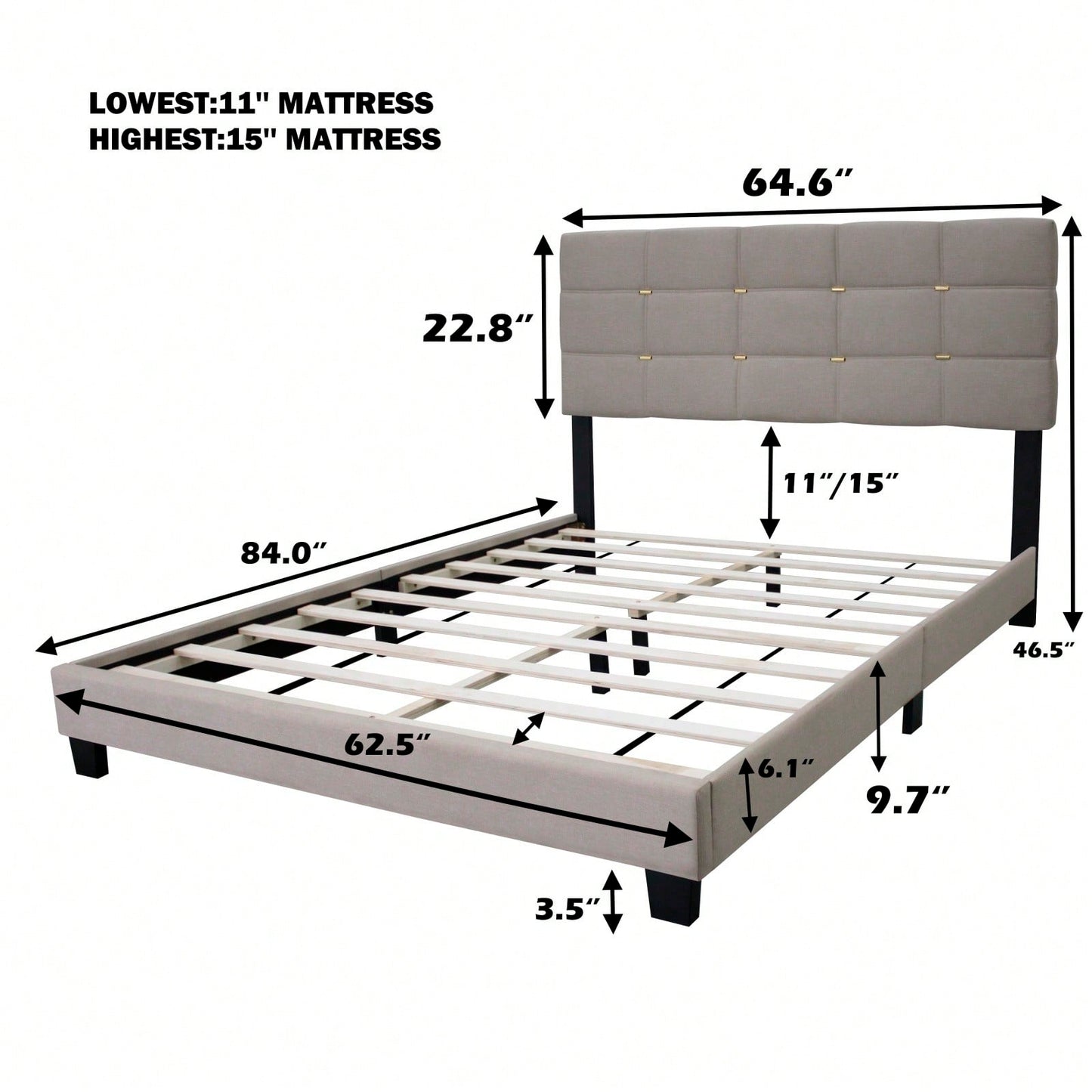 Queen Size Adjustable Upholstered Bed Frame - Stylish, Durable, And Dirt-Resistant Design For Use Without Innerspring Mattresses