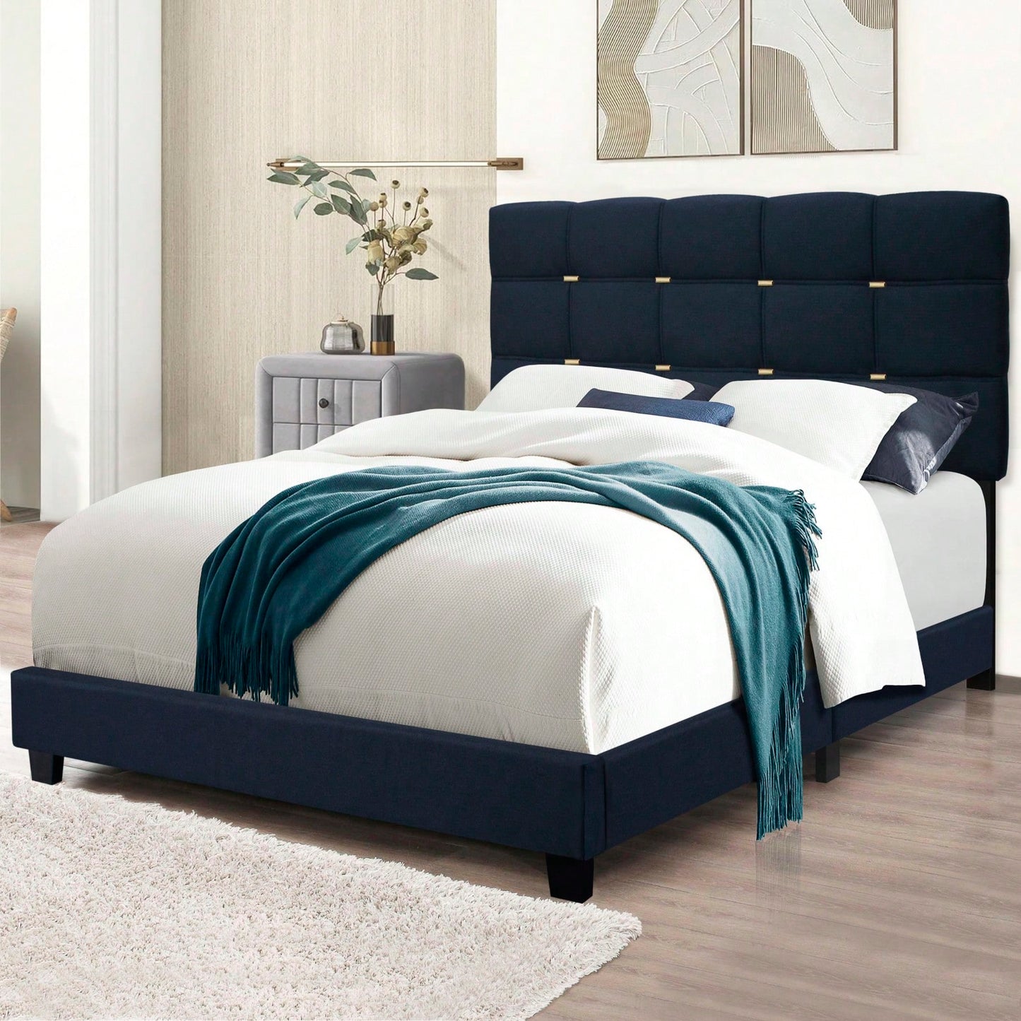 Queen Size Adjustable Upholstered Bed Frame - Stylish, Durable, And Dirt-Resistant Design For Use Without Innerspring Mattresses