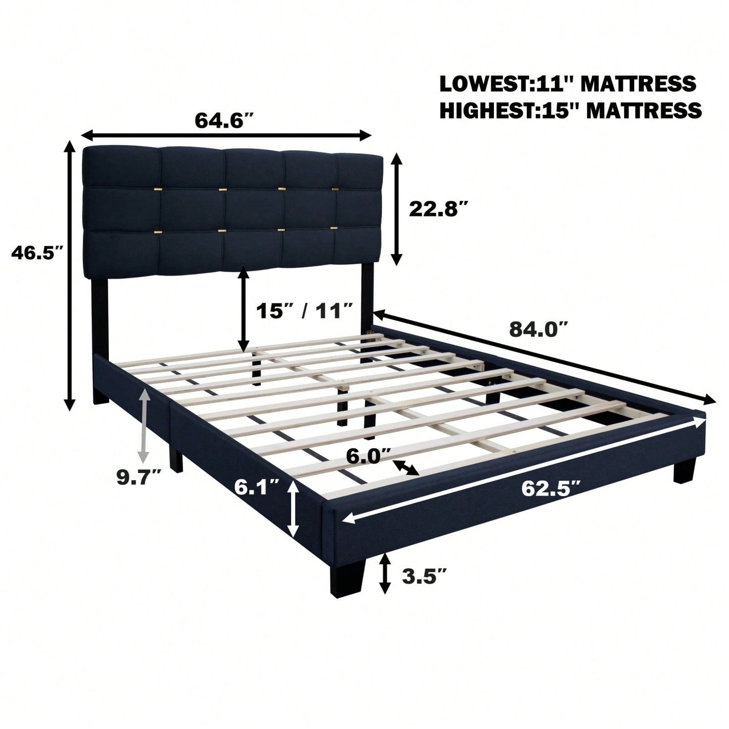 Queen Size Adjustable Upholstered Bed Frame - Stylish, Durable, And Dirt-Resistant Design For Use Without Innerspring Mattresses