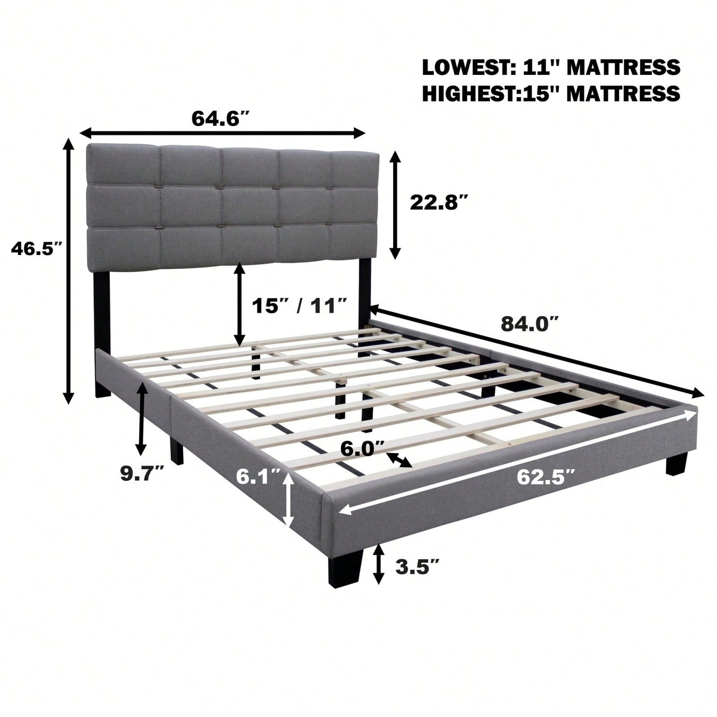 Queen Size Adjustable Upholstered Bed Frame - Stylish, Durable, And Dirt-Resistant Design For Use Without Innerspring Mattresses