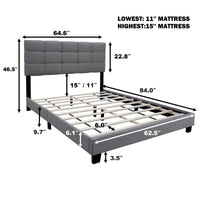 Queen Size Adjustable Upholstered Bed Frame - Stylish, Durable, And Dirt-Resistant Design For Use Without Innerspring Mattresses