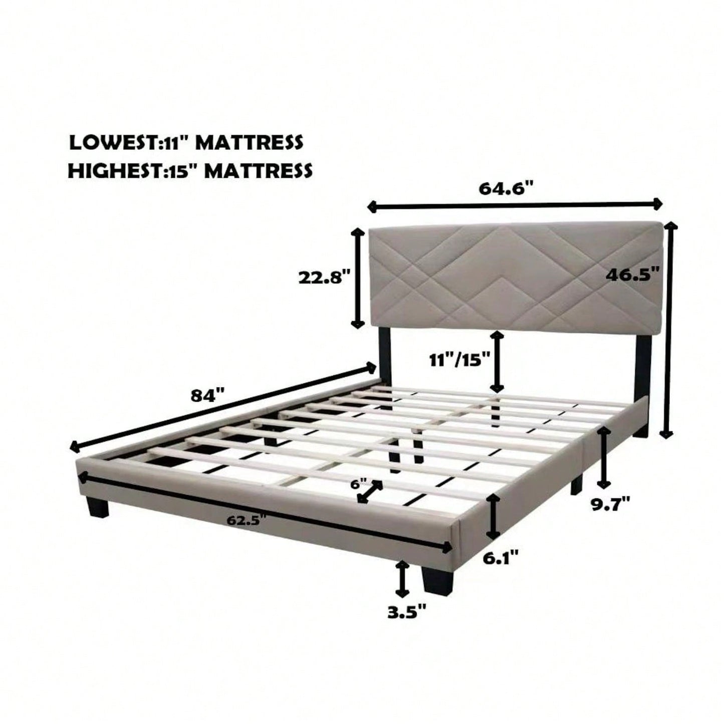 Queen Size Bed Frame With Adjustable Headboard