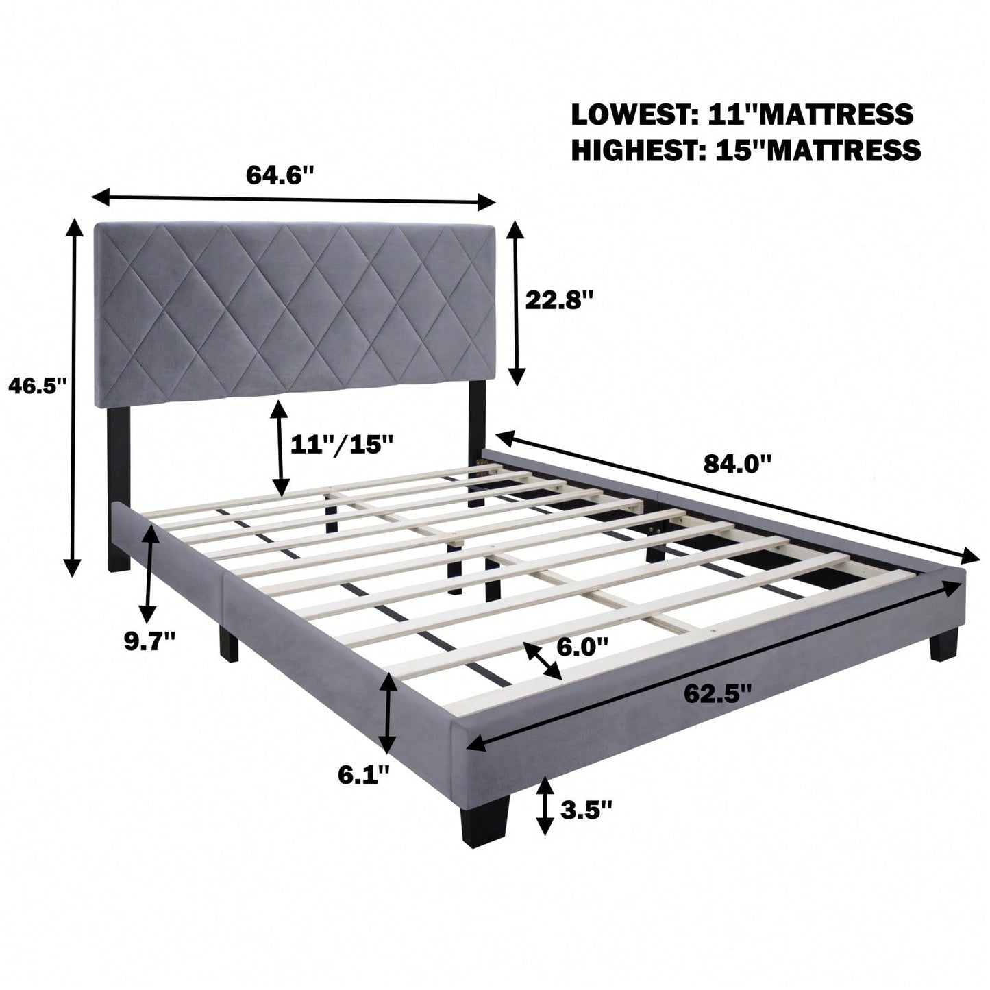 Queen Size Bed Frame With Adjustable Headboard